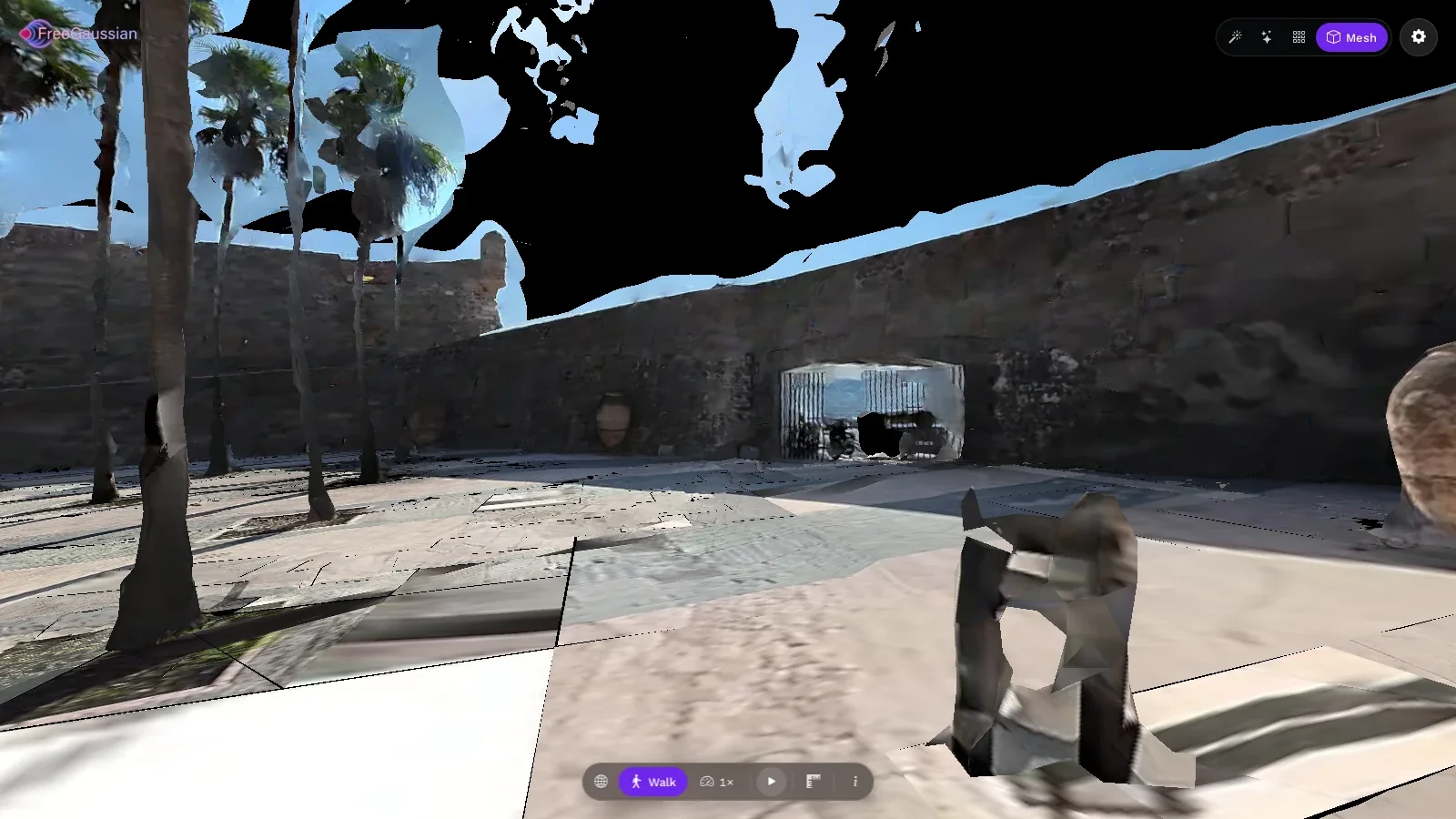 The courtyard shown as a textured 3D mesh